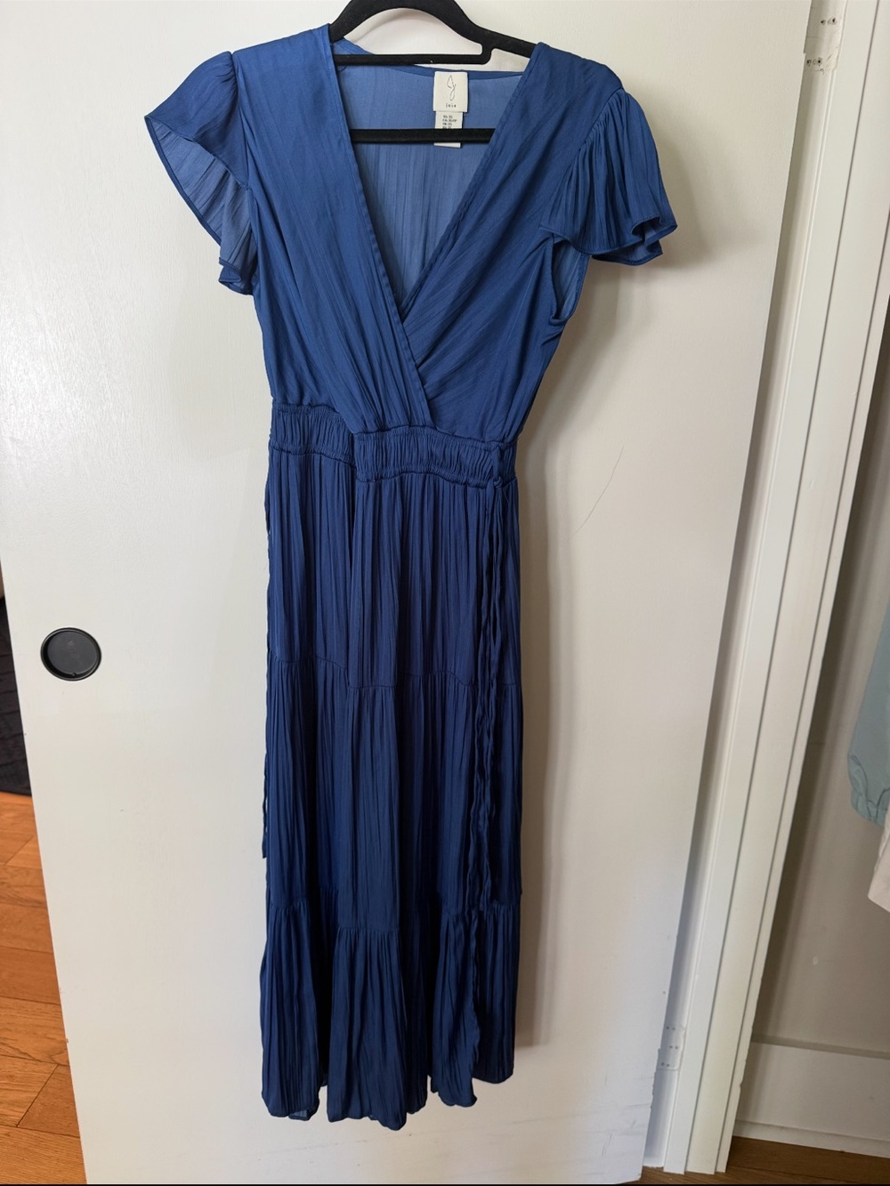 Joie Navy Blue Maxi Wrap Dress with Flutter Sleeves